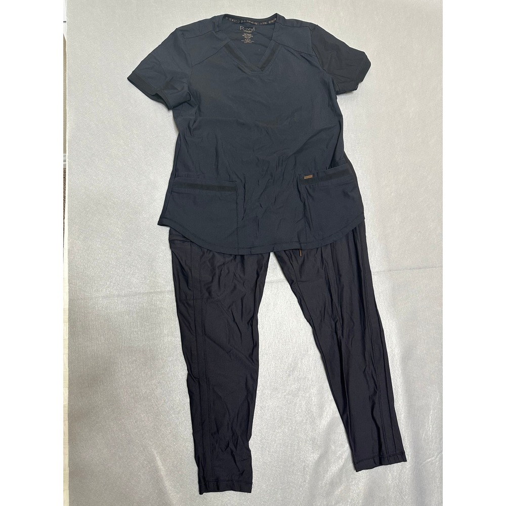 Cherokee Women Scrub Set M Black Excellent V-Neck Jogger Medical Nurse Hospital